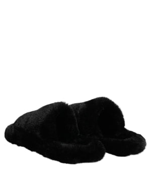Dolce & Gabbana Schwarzer Polyester-Samt Pantoffel Schuhe