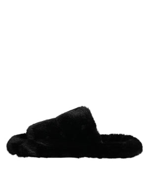 Dolce & Gabbana Schwarzer Polyester-Samt Pantoffel Schuhe