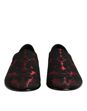 Dolce & Gabbana Rot Schwarz Jacquard Slip On Männer Loafers Schuhe