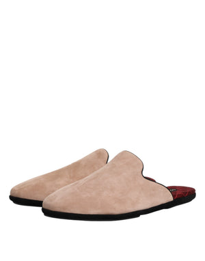 Dolce & Gabbana Beige Capra Wildleder Pantoffeln Flach Hausschuhe