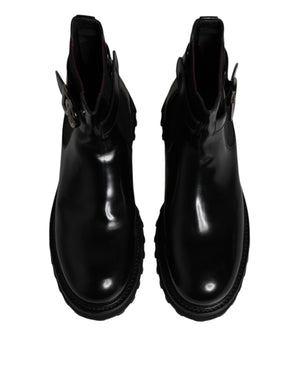 Dolce & Gabbana Schwarzer Gürtel DG Logo Herren Chelsea Boots Schuhe