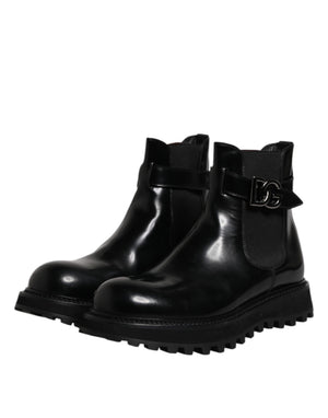 Dolce & Gabbana Schwarzer Gürtel DG Logo Herren Chelsea Boots Schuhe
