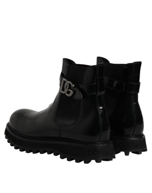 Dolce & Gabbana Schwarzer Gürtel DG Logo Herren Chelsea Boots Schuhe