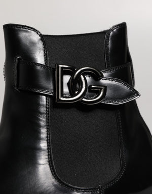 Dolce & Gabbana Schwarzer Gürtel DG Logo Herren Chelsea Boots Schuhe