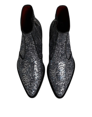 Dolce & Gabbana Dunkelgraue Baumwolle Pailletten Chelsea Boots Schuhe