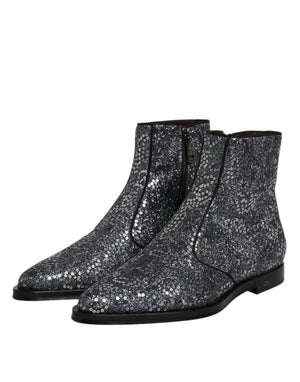 Dolce & Gabbana Dunkelgraue Baumwolle Pailletten Chelsea Boots Schuhe