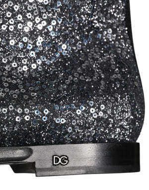 Dolce & Gabbana Dunkelgraue Baumwolle Pailletten Chelsea Boots Schuhe