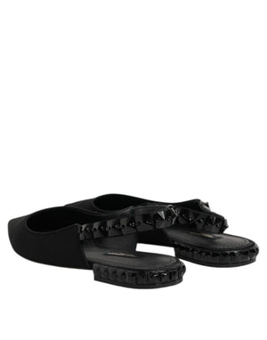 Dolce & Gabbana Schwarze Slingback-Schuhe aus Charmeuse mit Kristallen