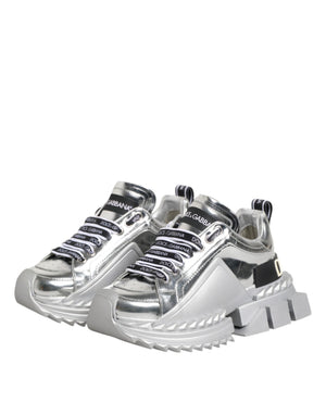 Dolce & Gabbana Silberne Leder Super Queen Sneakers Schuhe