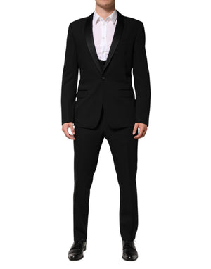 Dolce & Gabbana Schwarzer einreihiger Anzug aus Wolle (3 Teile)