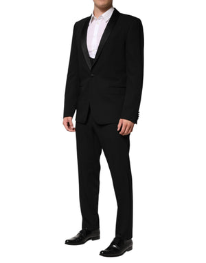 Dolce & Gabbana Schwarzer einreihiger Anzug aus Wolle (3 Teile)
