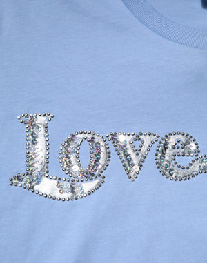 PINKO Blaues Love Story Pailletten verziertes Kurzarm-T-Shirt