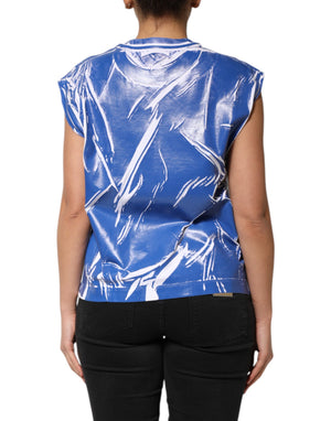 Dolce & Gabbana Blau Weiß Baumwolle Logo Plaque Frauen Tank Top