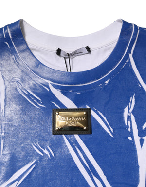 Dolce & Gabbana Blau Weiß Baumwolle Logo Plaque Frauen Tank Top