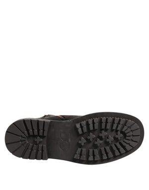 Dolce & Gabbana Dunkelbraune Leder-Schnürstiefel mit mittlerer Wade