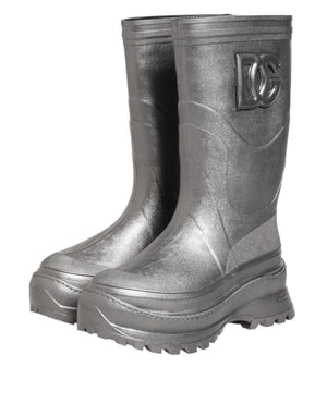 Dolce & Gabbana Metallic Silber Pull On Regen Stiefel Schuhe