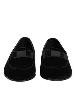 Dolce & Gabbana Schwarzer Samt Loafers Formal Männer Kleid Schuhe