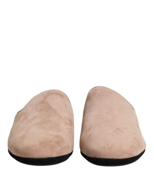 Dolce & Gabbana Beige Wildleder Rutschen Flache Slipper Schuhe