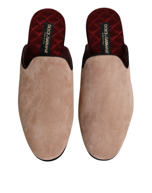 Dolce & Gabbana Beige Wildleder Rutschen Flache Slipper Schuhe