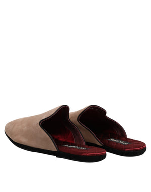 Dolce & Gabbana Beige Wildleder Rutschen Flache Slipper Schuhe