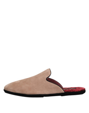 Dolce & Gabbana Beige Wildleder Rutschen Flache Slipper Schuhe