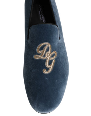Dolce & Gabbana Blauer Samt DG Logo Loafers Formelle Schuhe