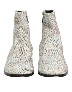 Dolce & Gabbana Weiße Strass DG Logo Heels Stiefeletten Schuhe