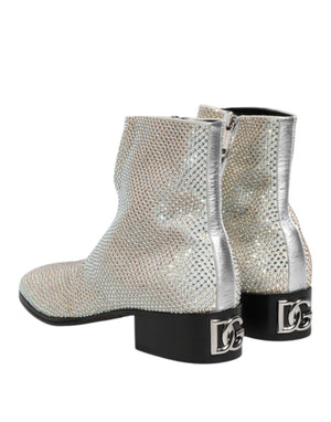 Dolce & Gabbana Weiße Strass DG Logo Heels Stiefeletten Schuhe