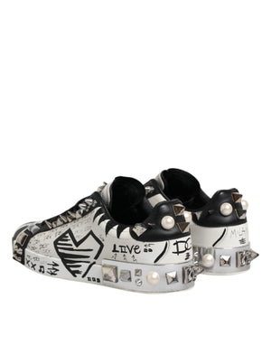 Dolce & Gabbana Schwarze und weiße Low-Top-Sneaker mit Nieten