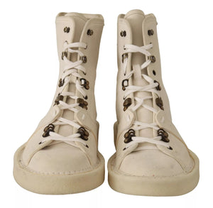 Dolce & Gabbana Weiße Leder Schnürstiefel für Herren