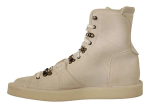 Dolce & Gabbana Weiße Leder Schnürstiefel für Herren
