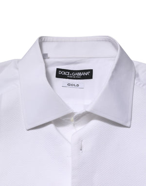 Dolce & Gabbana Weißes Lätzchen Baumwolle Popeline GOLD Herren Hemd