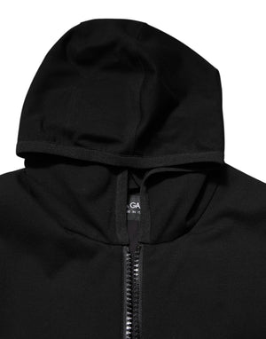 Dolce & Gabbana Schwarze ärmellose Jacke mit Kapuze und Logo-Plakette