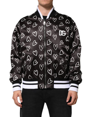 Dolce & Gabbana Schwarze Polyester-Bomberjacke mit Herz-Print