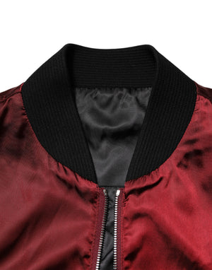Dolce & Gabbana Maroon Nylon DG Crown Stickerei Jacke