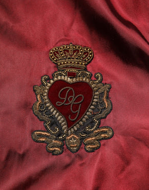 Dolce & Gabbana Maroon Nylon DG Crown Stickerei Jacke