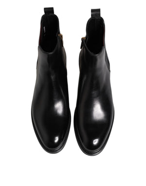 Dolce & Gabbana Schwarz Chelsea Leder Mid Calf Stiefel Schuhe