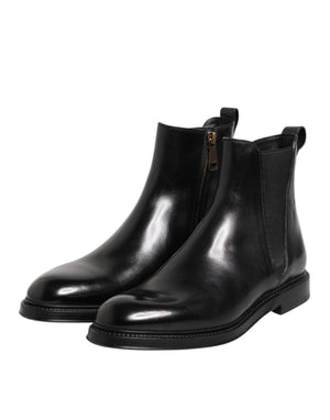 Dolce & Gabbana Schwarz Chelsea Leder Mid Calf Stiefel Schuhe