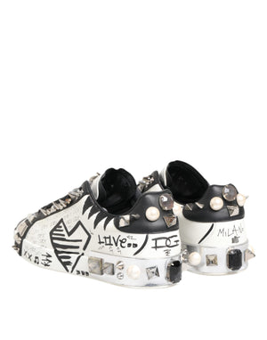 Dolce & Gabbana Weiße Nieten bedruckte Low Top Sneakers Schuhe
