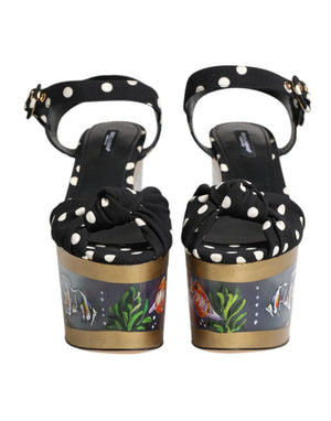Dolce & Gabbana Multicolor Fisch Polka Dot Keil Sandalen Schuhe