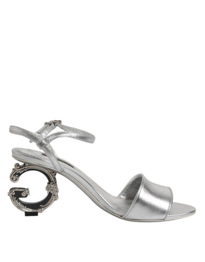 Dolce & Gabbana Silber Leder DG Heels Keira Sandalen Schuhe