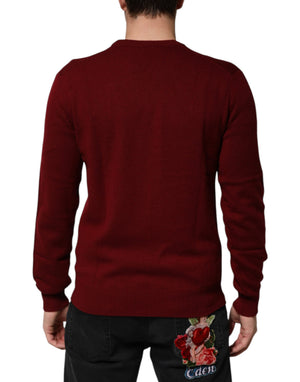 Dolce & Gabbana Burgunderfarbener Pullover aus Kaschmir mit Löwenwappen