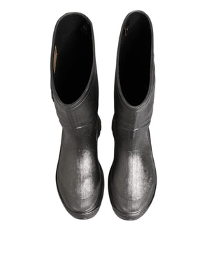 Dolce & Gabbana Schwarz Argento Pull On Regen Stiefel Schuhe