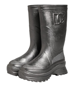 Dolce & Gabbana Schwarz Argento Pull On Regen Stiefel Schuhe