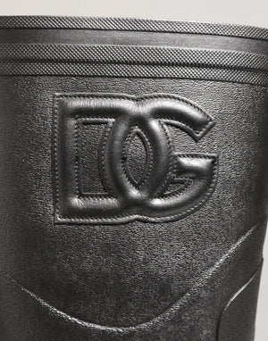 Dolce & Gabbana Schwarz Argento Pull On Regen Stiefel Schuhe