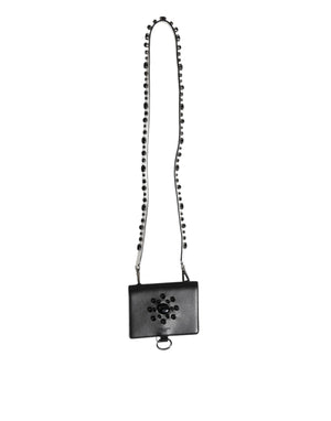 Dolce & Gabbana Schwarzes Leder Crystal verschönert Kartenhalter Brieftasche
