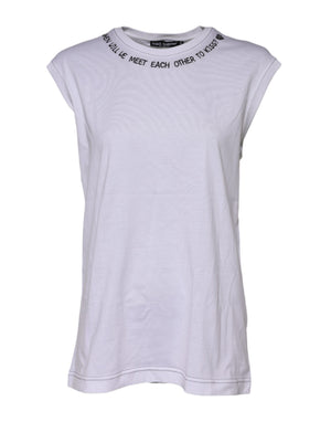 Dolce & Gabbana Weißes ärmelloses bedrucktes Tank-T-Shirt aus Baumwolle