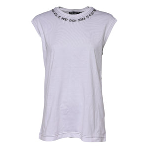 Dolce & Gabbana Weißes ärmelloses bedrucktes Tank-T-Shirt aus Baumwolle