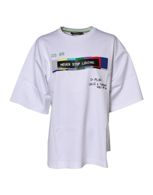 Dolce & Gabbana Weißes T-Shirt mit bedruckten kurzen Ärmeln aus Baumwolle