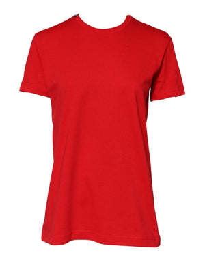 Dolce & Gabbana Rotes Baumwoll-T-Shirt mit kurzen Ärmeln und Rundhalsausschnitt